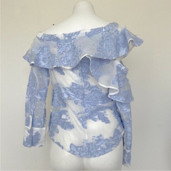 Self-Portrait Blue Ruffled One-Shoulder Blouse - Picture 13 of 15